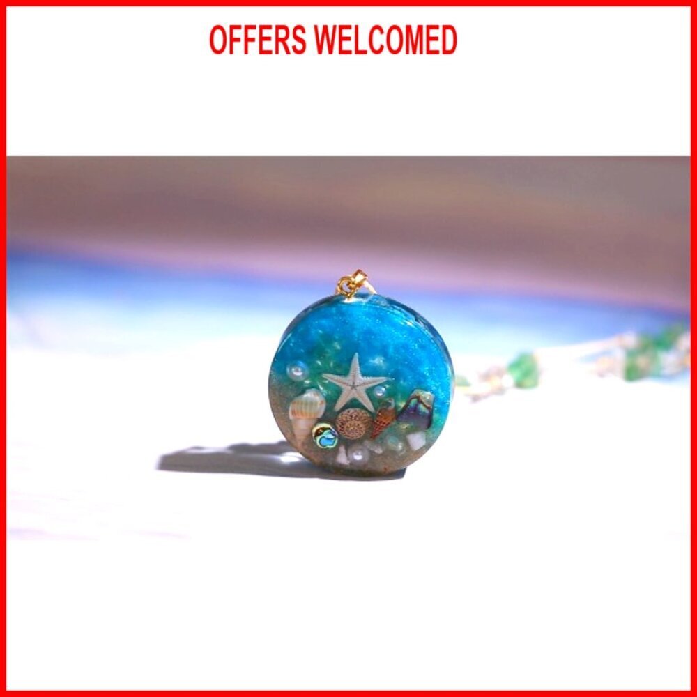 Ocean Theme Resin Pendant Necklace Starfish Seashell Adjustable Chain Boho Chic - Picture 8 of 8
